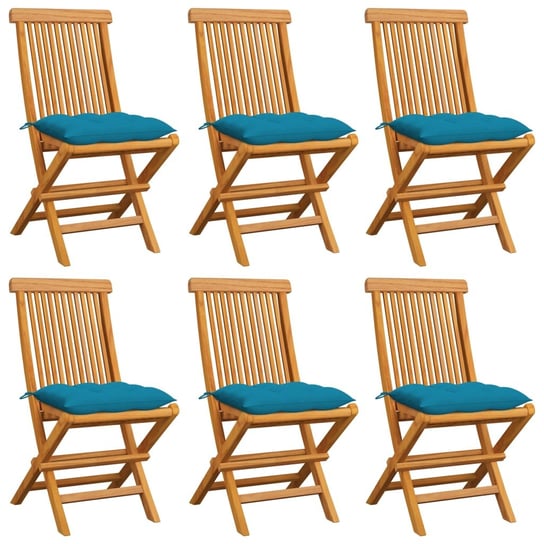 Krzesła ogrodowe, jasnoniebieskie poduszki, 6 szt., tekowe vidaXL