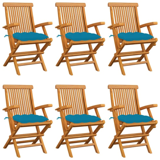 Krzesła ogrodowe, jasnoniebieskie poduszki, 6 szt., tekowe vidaXL