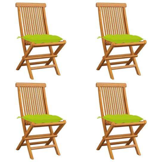 Krzesła ogrodowe, jasnozielone poduszki, 4 szt., drewno tekowe vidaXL