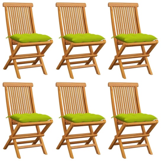 Krzesła ogrodowe, jasnozielone poduszki, 6 szt., drewno tekowe vidaXL