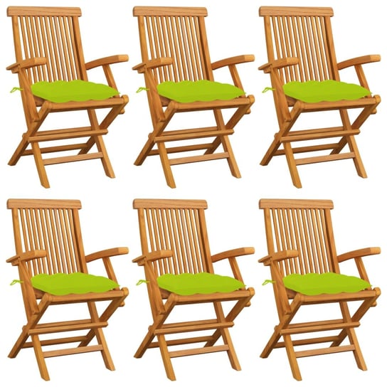 Krzesła ogrodowe, jasnozielone poduszki, 6 szt., drewno tekowe vidaXL