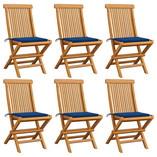 Krzesła ogrodowe, kobaltowe poduszki, 6 szt., drewno tekowe vidaXL