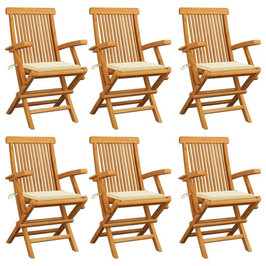 Krzesła ogrodowe, kremowe poduszki, 6 szt., drewno tekowe vidaXL