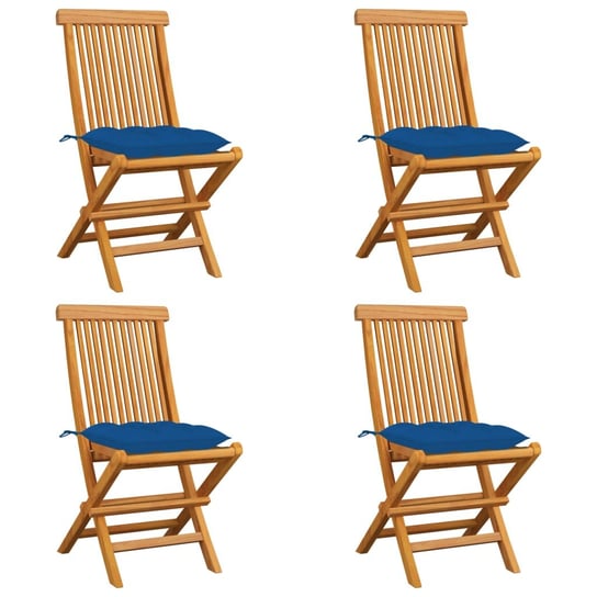 Krzesła ogrodowe, niebieskie poduszki, 4 szt., drewno tekowe vidaXL