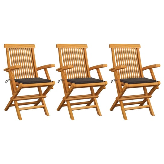 Krzesła ogrodowe, poduszki taupe, 3 szt., lite drewno tekowe vidaXL