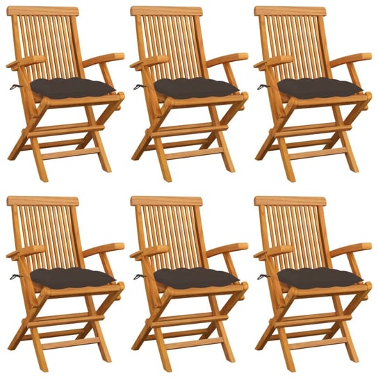 Krzesła ogrodowe, poduszki taupe, 6 szt., drewno tekowe vidaXL