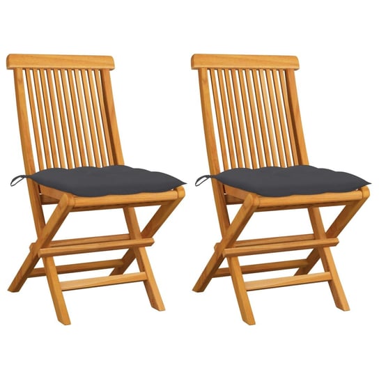 Krzesła ogrodowe z antracytowymi poduszkami, 2 szt., tekowe vidaXL
