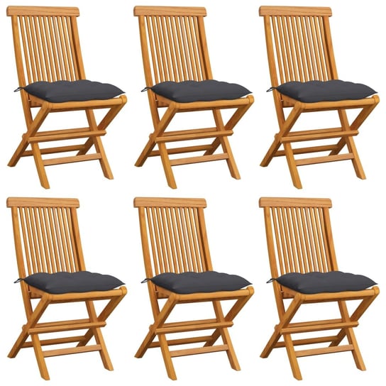 Krzesła ogrodowe z antracytowymi poduszkami, 6 szt., tekowe vidaXL