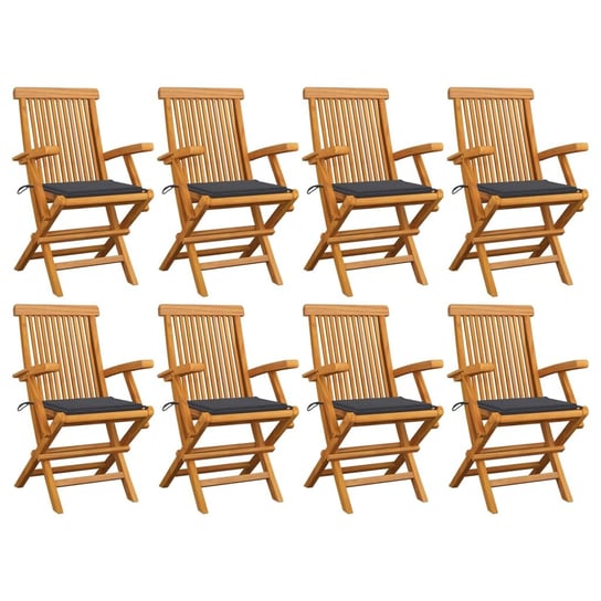 Krzesła ogrodowe z antracytowymi poduszkami, 8 szt., tekowe vidaXL