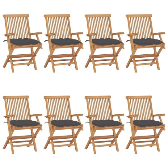 Krzesła ogrodowe z antracytowymi poduszkami, 8 szt., tekowe vidaXL