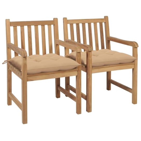 Krzesła ogrodowe z beżowymi poduszkami, 2 szt., drewno tekowe vidaXL