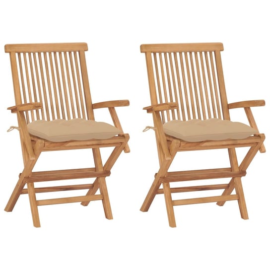 Krzesła ogrodowe z beżowymi poduszkami, 2 szt., drewno tekowe vidaXL