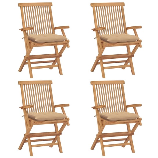 Krzesła ogrodowe z beżowymi poduszkami, 4 szt., drewno tekowe vidaXL