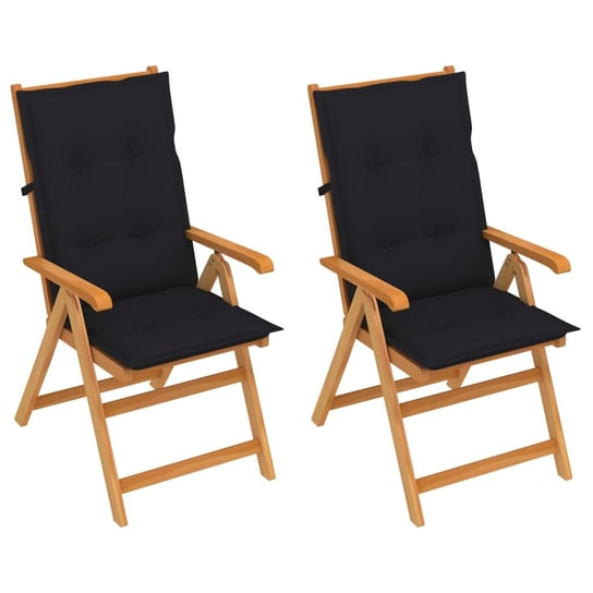 Krzesła ogrodowe z czarnymi poduszkami, 2 szt., drewno tekowe vidaXL