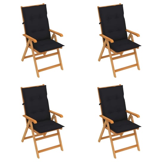 Krzesła ogrodowe z czarnymi poduszkami, 4 szt., drewno tekowe vidaXL