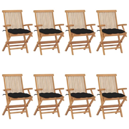 Krzesła ogrodowe z czarnymi poduszkami, 8 szt., drewno tekowe vidaXL