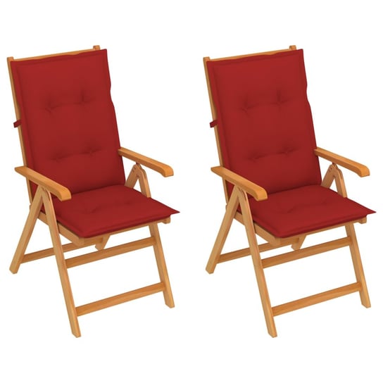 Krzesła ogrodowe z czerwonymi poduszkami, 2 szt., drewno tekowe vidaXL