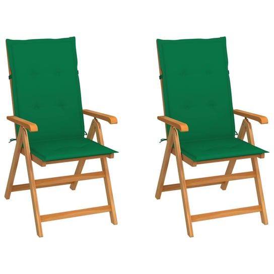 Krzesła ogrodowe z drewna tekowego, zielona podusz Inna marka