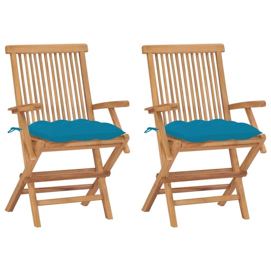 Krzesła ogrodowe z jasnoniebieskimi poduszkami, 2 szt., tekowe vidaXL