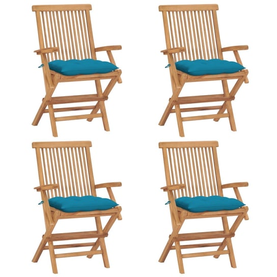Krzesła ogrodowe z jasnoniebieskimi poduszkami, 4 szt., tekowe vidaXL