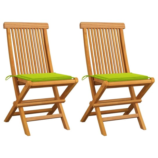 Krzesła ogrodowe z jasnozielonymi poduszkami, 2 szt., tekowe vidaXL
