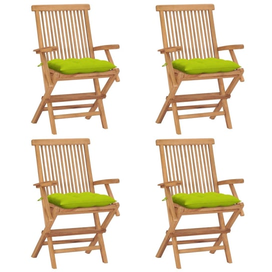 Krzesła ogrodowe z jasnozielonymi poduszkami, 4 szt., tekowe vidaXL