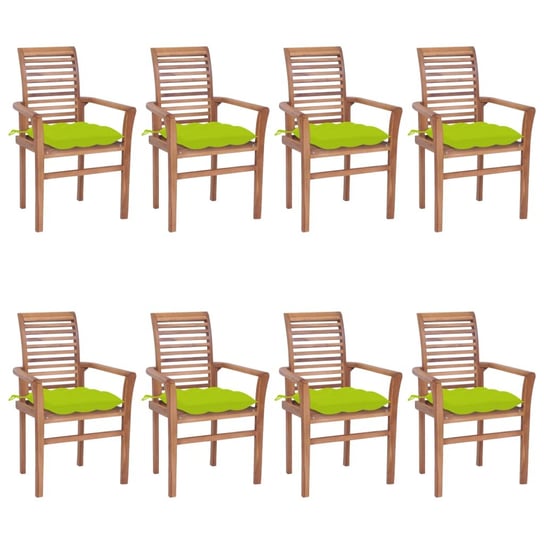 Krzesła ogrodowe z jasnozielonymi poduszkami, 8 szt., tekowe vidaXL