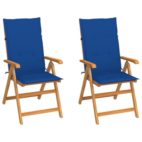 Krzesła ogrodowe z kobaltowymi poduszkami, 2 szt., tekowe vidaXL