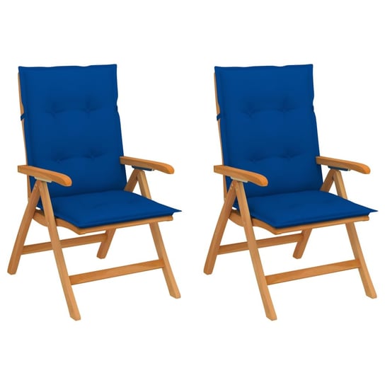 Krzesła ogrodowe z kobaltowymi poduszkami, 2 szt., tekowe vidaXL