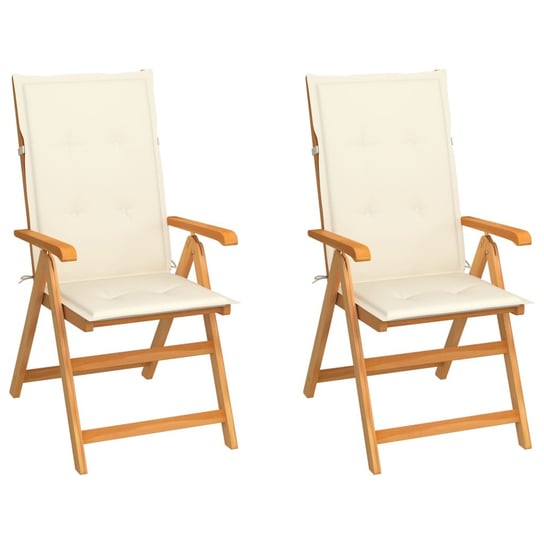 Krzesła ogrodowe z kremowymi poduszkami, 2 szt., drewno tekowe vidaXL