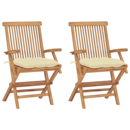 Krzesła ogrodowe z kremowymi poduszkami, 2 szt., drewno tekowe vidaXL