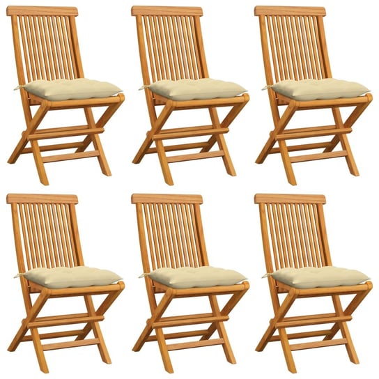 Krzesła ogrodowe z kremowymi poduszkami, 6 szt., drewno tekowe vidaXL