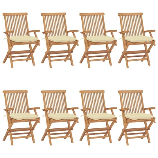 Krzesła ogrodowe z kremowymi poduszkami, 8 szt., drewno tekowe vidaXL