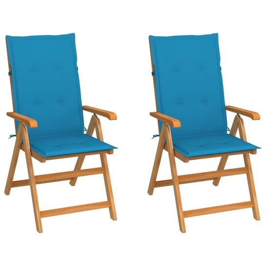 Krzesła ogrodowe z niebieskimi poduszkami, 2 szt., tekowe vidaXL
