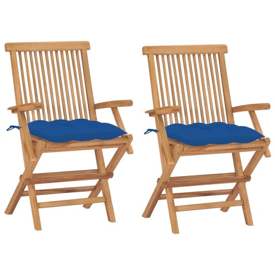 Krzesła ogrodowe z niebieskimi poduszkami, 2 szt., tekowe vidaXL