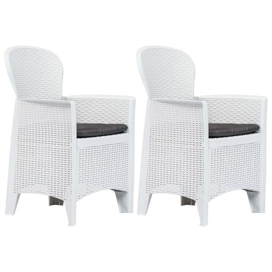 Krzesła ogrodowe z poduszkami, 2 szt., białe, plastikowe vidaXL
