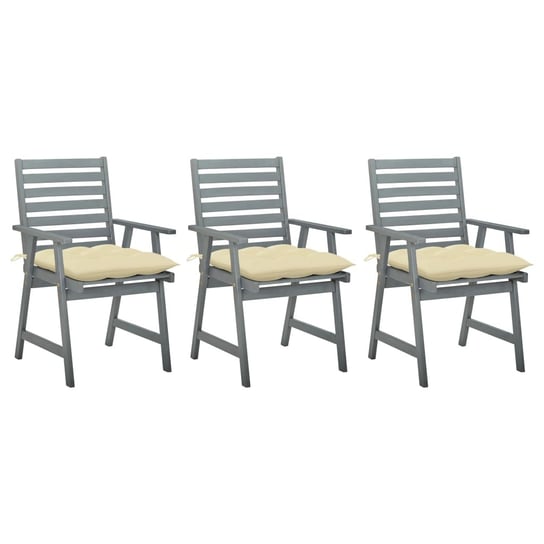 Krzesła ogrodowe z poduszkami, 3 szt., lite drewno akacjowe vidaXL