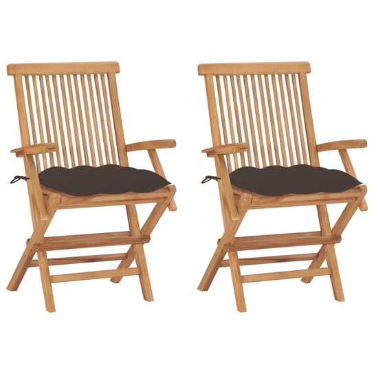 Krzesła ogrodowe z poduszkami taupe, 2 szt., drewno tekowe vidaXL