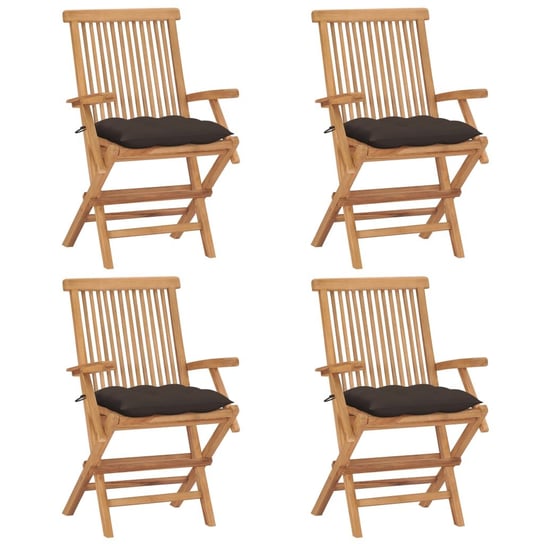 Krzesła ogrodowe z poduszkami taupe, 4 szt., lite drewno tekowe vidaXL