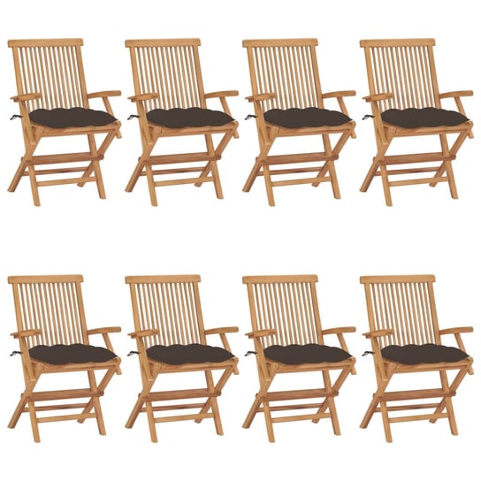 Krzesła ogrodowe z poduszkami taupe, 8 szt., lite drewno tekowe vidaXL
