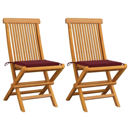 Krzesła ogrodowe z poduszkami w kolorze wina, 2 szt., tekowe vidaXL