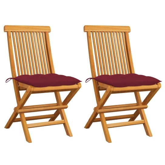 Krzesła ogrodowe z poduszkami w kolorze wina, 2 szt., tekowe vidaXL