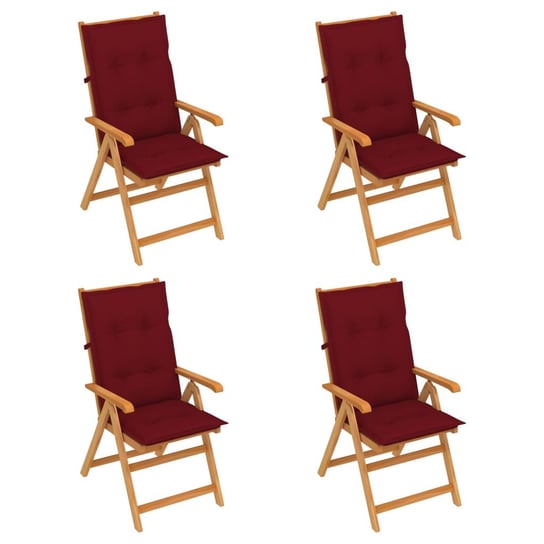 Krzesła ogrodowe z poduszkami w kolorze wina, 4 szt., tekowe vidaXL