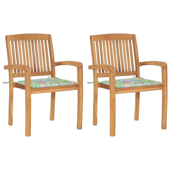 Krzesła ogrodowe z poduszkami w liście, 2 szt., drewno tekowe vidaXL
