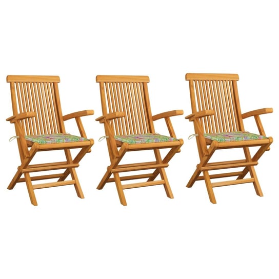 Krzesła ogrodowe z poduszkami w liście, 3 szt., tekowe vidaXL