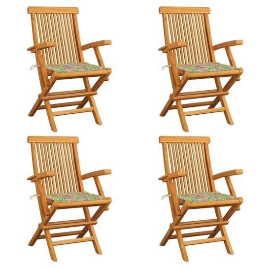 Krzesła ogrodowe z poduszkami w liście, 4 szt., drewno tekowe vidaXL