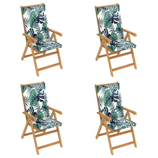 Krzesła ogrodowe z poduszkami w liście, 4 szt., drewno tekowe vidaXL