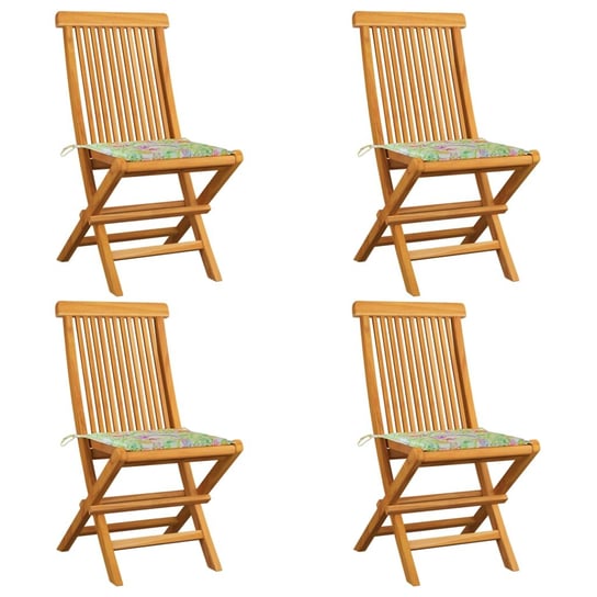 Krzesła ogrodowe z poduszkami w liście, 4 szt., tekowe vidaXL