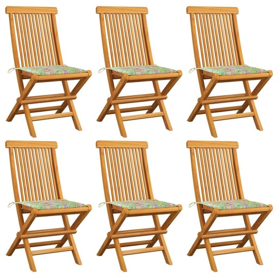 Krzesła ogrodowe z poduszkami w liście, 6 szt., drewno tekowe vidaXL