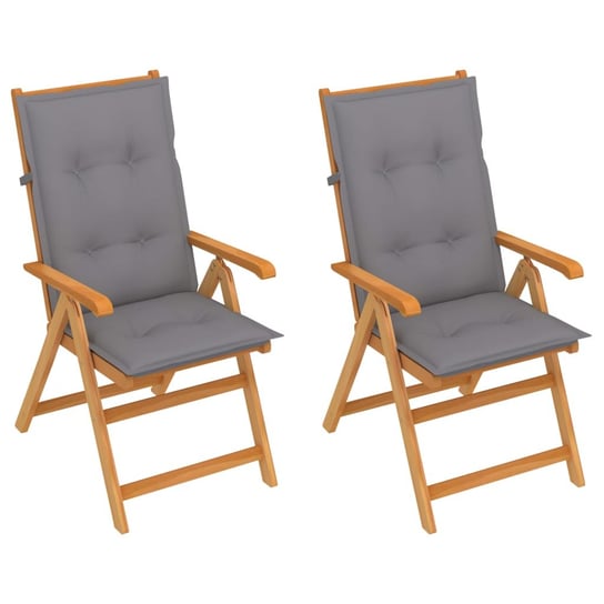Krzesła ogrodowe z szarymi poduszkami, 2 szt., drewno tekowe vidaXL